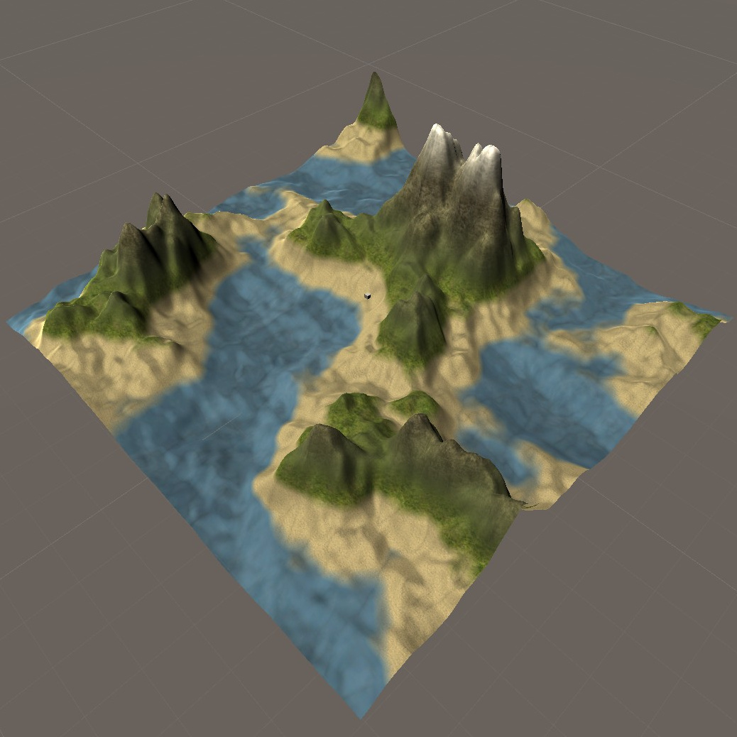 Single chhunk of terrain, meshed, and shaded