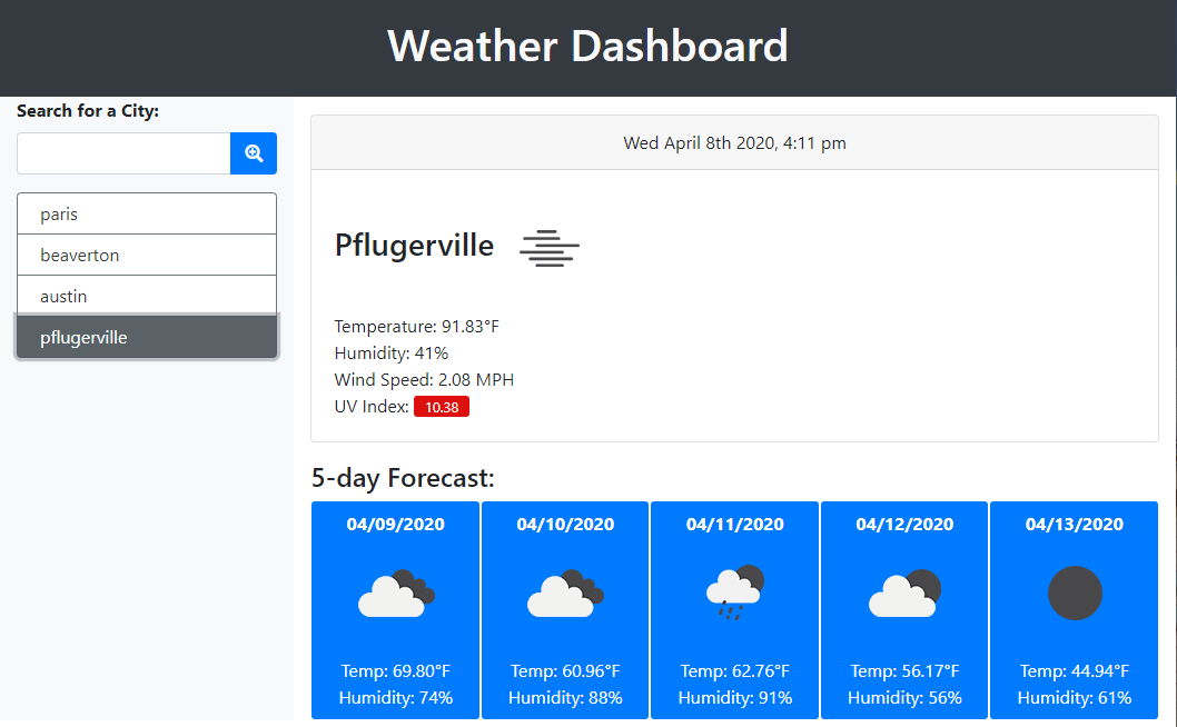 Weather Dashboard screenshot